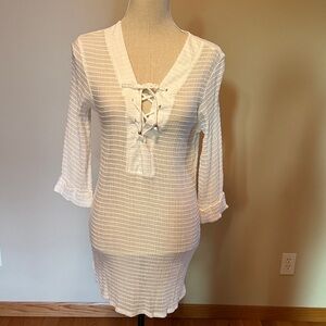 Elegant White Lace-Up Swim Coverup